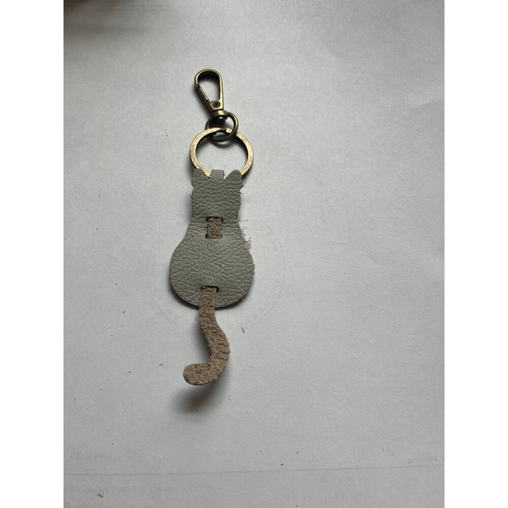 Light Grey cat leather Keychain